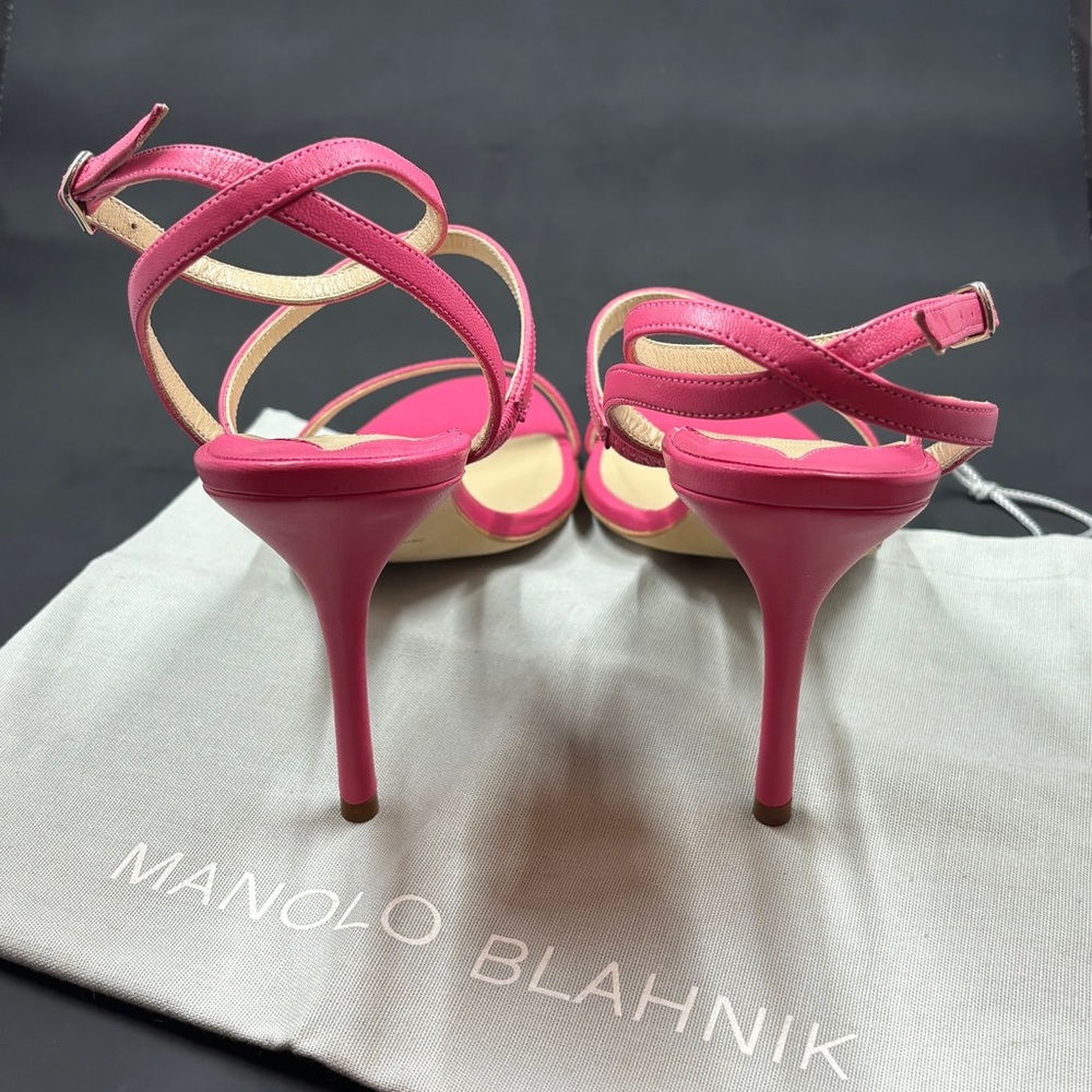 SOLD Manolo Blahnik Hot Pink Strap Heels size 38.5 - Picture 3 of 8
